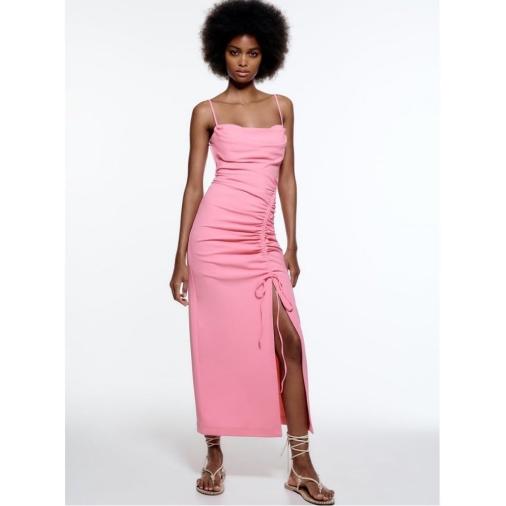 New Pink Zara Drapped Midi Dress